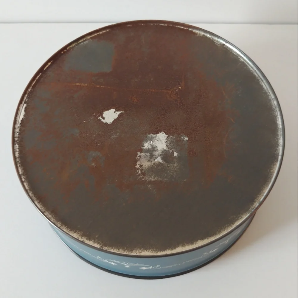 Vintage Tin Box Faux Wedgewood China Embossed Horse and Buggy Blue White